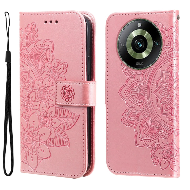 Custodia per telefono in pelle goffrata con fiori a 7 petali, For Realme 11 Pro / 11 Pro+, For Realme C65 4G, For Realme GT Neo 5 5G / GT3, For Realme C55