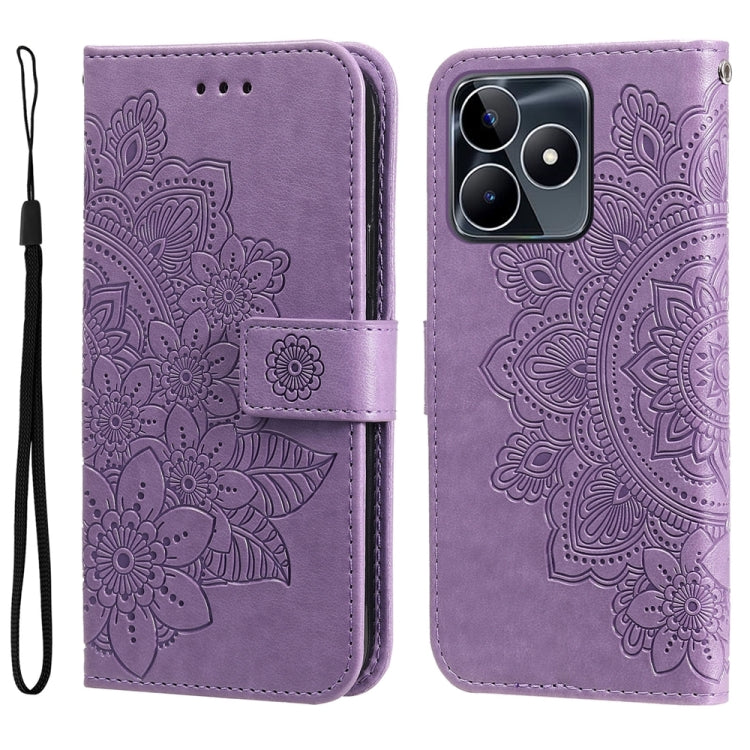 Custodia per telefono in pelle goffrata con fiori a 7 petali, For Realme C67 / 11 5G Taiwan Version, For Realme 11 4G Global, For Realme C53 / Narzo N53, For Realme 11