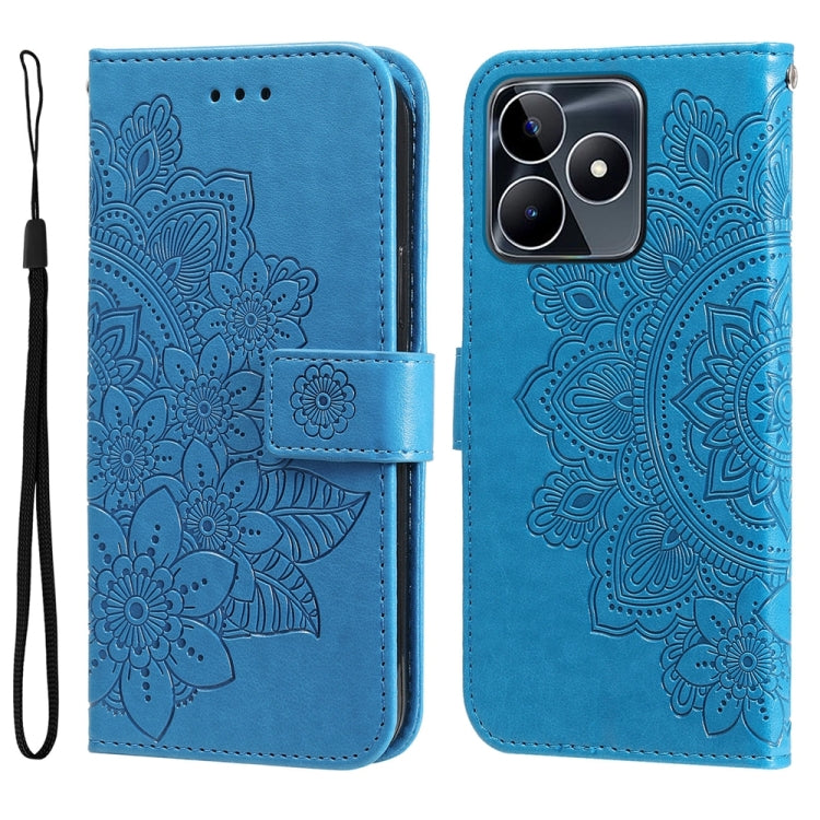 Custodia per telefono in pelle goffrata con fiori a 7 petali, For Realme C67 / 11 5G Taiwan Version, For Realme 11 4G Global, For Realme C53 / Narzo N53, For Realme 11