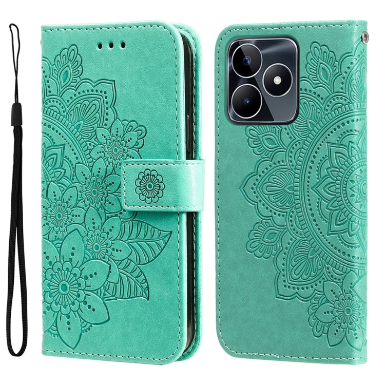 Custodia per telefono in pelle goffrata con fiori a 7 petali, For Realme C67 / 11 5G Taiwan Version, For Realme 11 4G Global, For Realme C53 / Narzo N53, For Realme 11