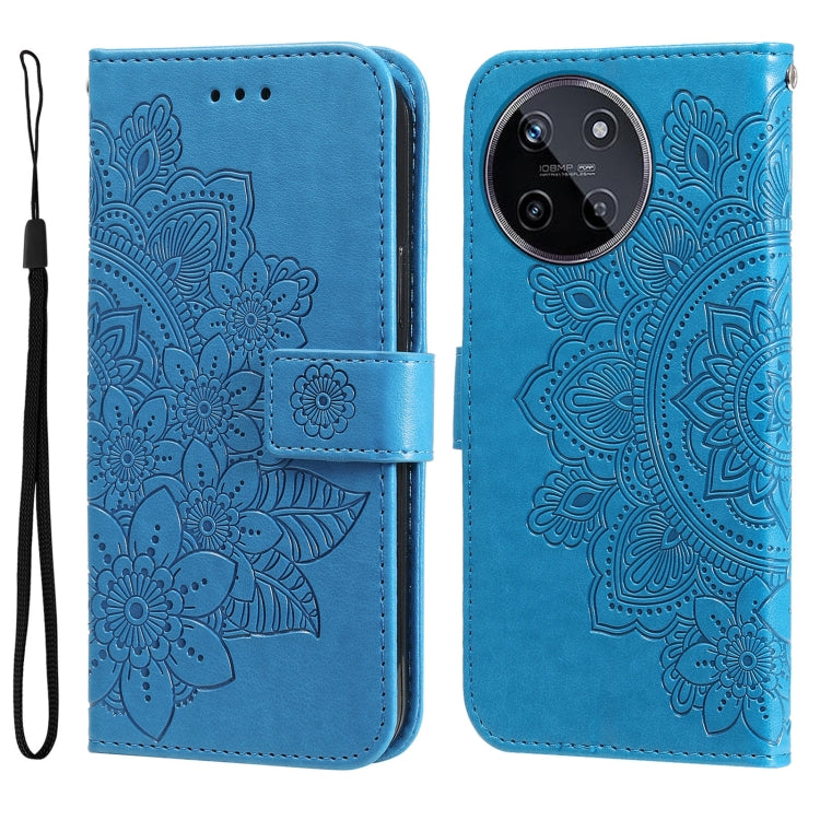 Custodia per telefono in pelle goffrata con fiori a 7 petali, For Realme C67 / 11 5G Taiwan Version, For Realme 11 4G Global, For Realme C53 / Narzo N53, For Realme 11
