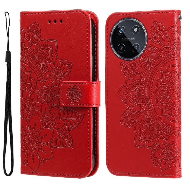 Custodia per telefono in pelle goffrata con fiori a 7 petali, For Realme C67 / 11 5G Taiwan Version, For Realme 11 4G Global, For Realme C53 / Narzo N53, For Realme 11