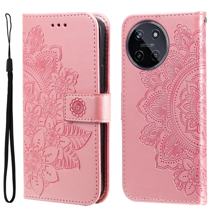 Custodia per telefono in pelle goffrata con fiori a 7 petali, For Realme C67 / 11 5G Taiwan Version, For Realme 11 4G Global, For Realme C53 / Narzo N53, For Realme 11