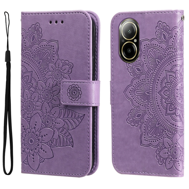 Custodia per telefono in pelle goffrata con fiori a 7 petali, For Realme 12 5G, For Realme 12+, For Realme 12 Pro+, For Realme C67 4G Global