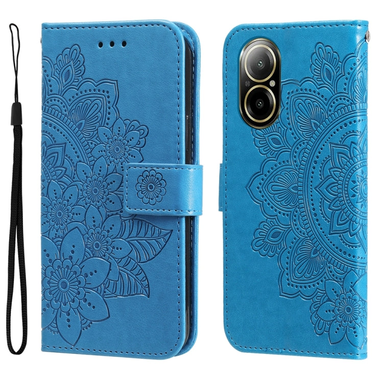 Custodia per telefono in pelle goffrata con fiori a 7 petali, For Realme 12 5G, For Realme 12+, For Realme 12 Pro+, For Realme C67 4G Global