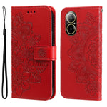 Custodia per telefono in pelle goffrata con fiori a 7 petali, For Realme 12 5G, For Realme 12+, For Realme 12 Pro+, For Realme C67 4G Global