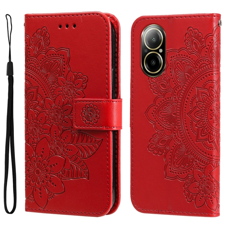 Custodia per telefono in pelle goffrata con fiori a 7 petali, For Realme 12 5G, For Realme 12+, For Realme 12 Pro+, For Realme C67 4G Global