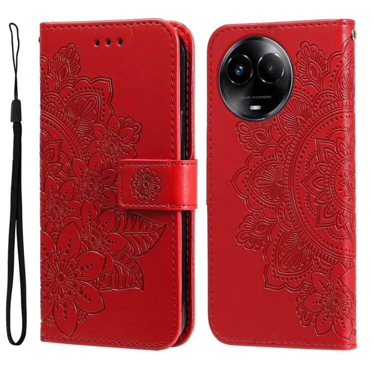 Custodia per telefono in pelle goffrata con fiori a 7 petali, For Realme C67 / 11 5G Taiwan Version, For Realme 11 4G Global, For Realme C53 / Narzo N53, For Realme 11