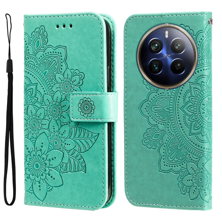 Custodia per telefono in pelle goffrata con fiori a 7 petali, For Realme 12 5G, For Realme 12+, For Realme 12 Pro+, For Realme C67 4G Global