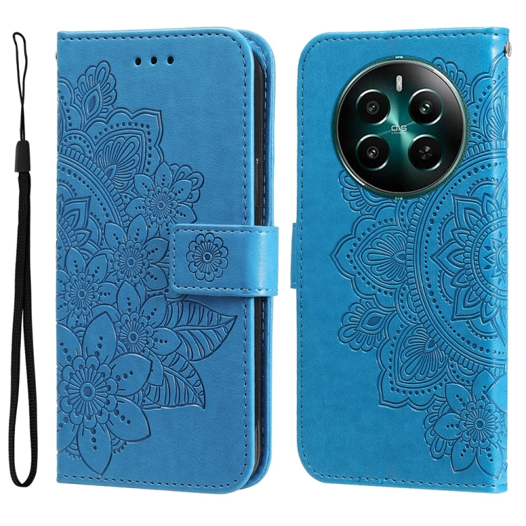 Custodia per telefono in pelle goffrata con fiori a 7 petali, For Realme 12 5G, For Realme 12+, For Realme 12 Pro+, For Realme C67 4G Global