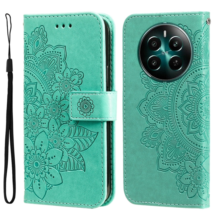 Custodia per telefono in pelle goffrata con fiori a 7 petali, For Realme 12 5G, For Realme 12+, For Realme 12 Pro+, For Realme C67 4G Global