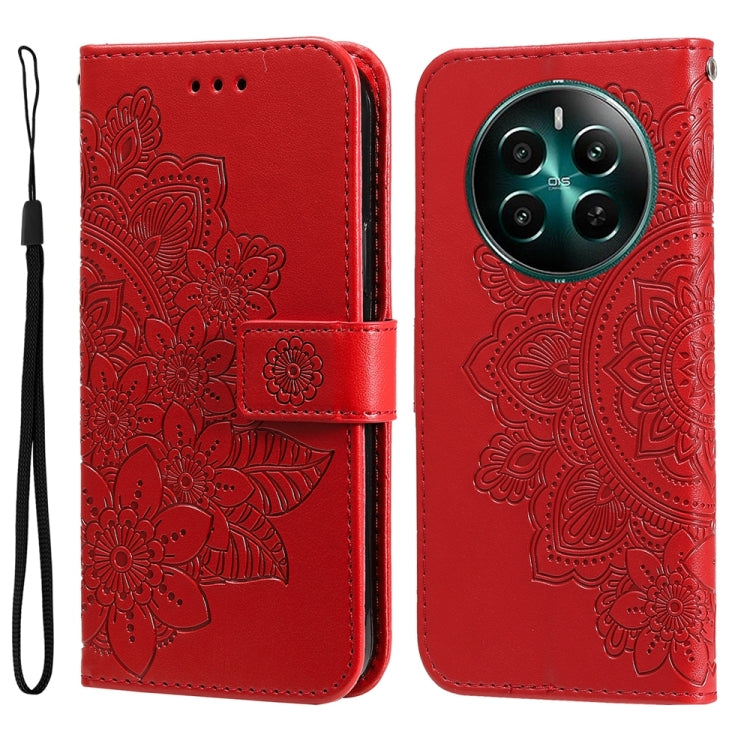 Custodia per telefono in pelle goffrata con fiori a 7 petali, For Realme 12 5G, For Realme 12+, For Realme 12 Pro+, For Realme C67 4G Global