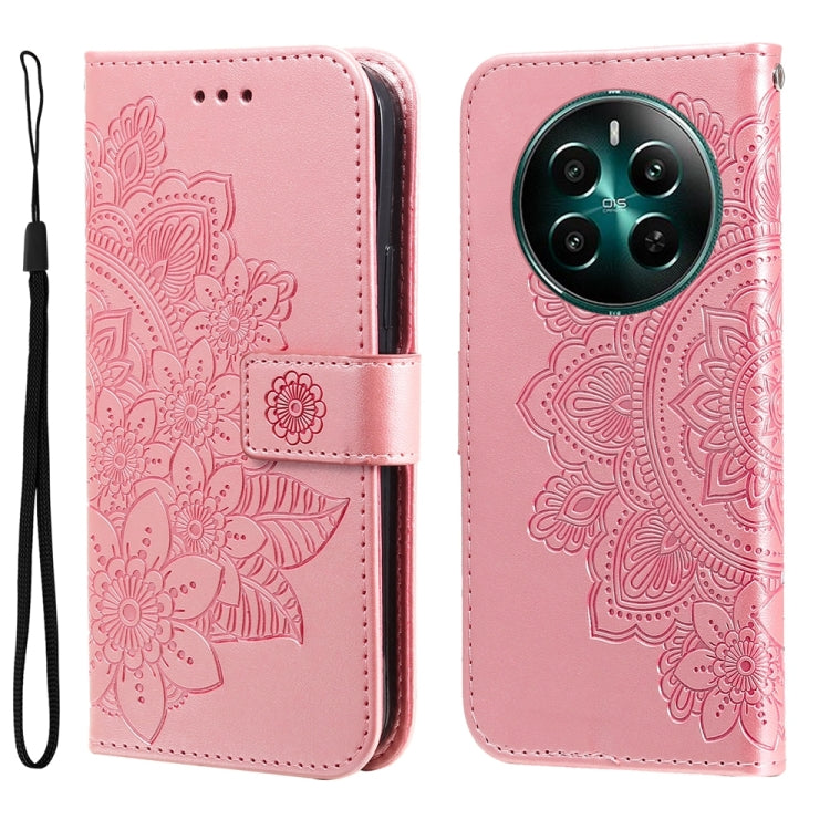 Custodia per telefono in pelle goffrata con fiori a 7 petali, For Realme 12 5G, For Realme 12+, For Realme 12 Pro+, For Realme C67 4G Global