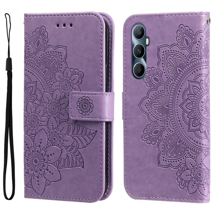 Custodia per telefono in pelle goffrata con fiori a 7 petali, For Realme 11 Pro / 11 Pro+, For Realme C65 4G, For Realme GT Neo 5 5G / GT3, For Realme C55