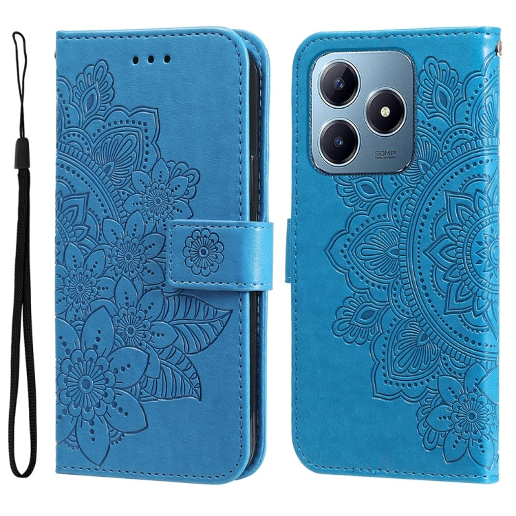Custodia per telefono in pelle goffrata con fiori a 7 petali, For Realme 13+, For Realme 13 Pro / 13 Pro+ / P1 Pro Global, For Realme GT 6 / GT Neo6 SE, For Realme C63 / C61  / Note 60