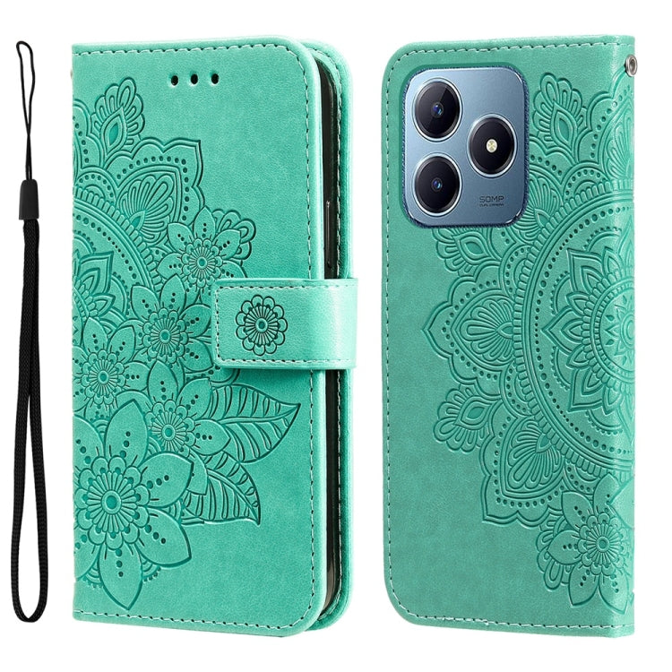 Custodia per telefono in pelle goffrata con fiori a 7 petali, For Realme 13+, For Realme 13 Pro / 13 Pro+ / P1 Pro Global, For Realme GT 6 / GT Neo6 SE, For Realme C63 / C61  / Note 60