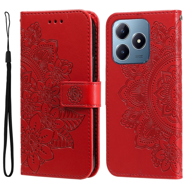 Custodia per telefono in pelle goffrata con fiori a 7 petali, For Realme 13+, For Realme 13 Pro / 13 Pro+ / P1 Pro Global, For Realme GT 6 / GT Neo6 SE, For Realme C63 / C61  / Note 60
