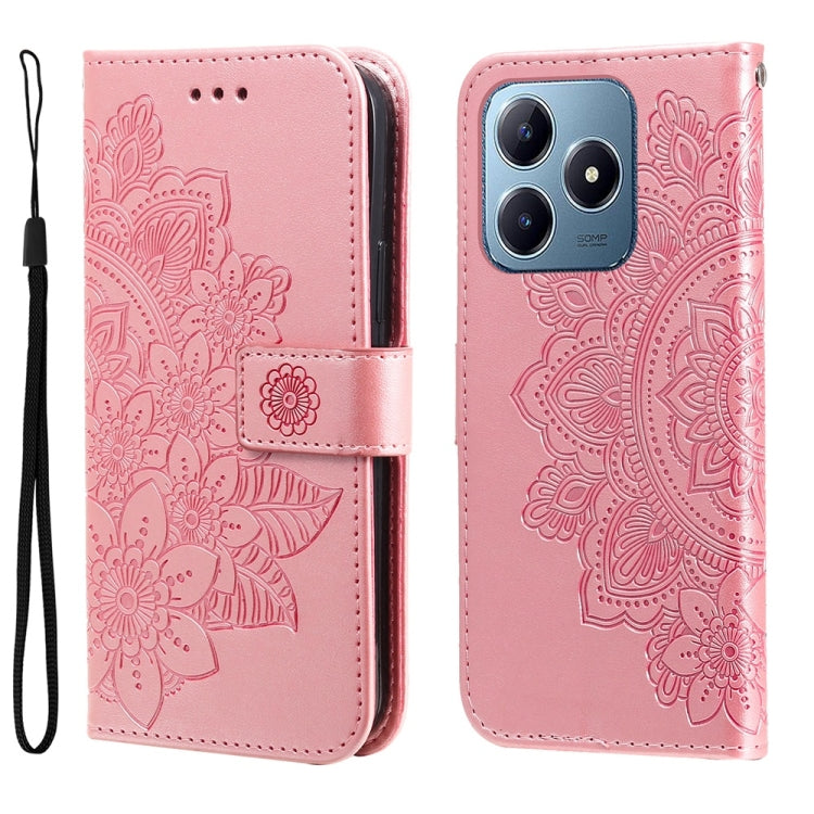 Custodia per telefono in pelle goffrata con fiori a 7 petali, For Realme 13+, For Realme 13 Pro / 13 Pro+ / P1 Pro Global, For Realme GT 6 / GT Neo6 SE, For Realme C63 / C61  / Note 60