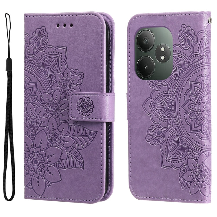 Custodia per telefono in pelle goffrata con fiori a 7 petali, For Realme 13+, For Realme 13 Pro / 13 Pro+ / P1 Pro Global, For Realme GT 6 / GT Neo6 SE, For Realme C63 / C61  / Note 60