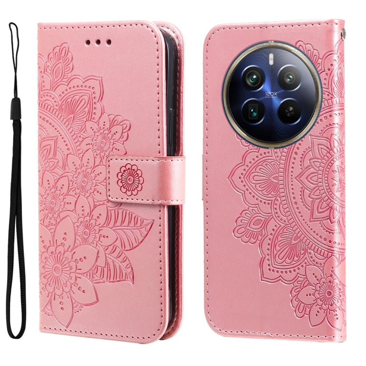 Custodia per telefono in pelle goffrata con fiori a 7 petali, For Realme 13+, For Realme 13 Pro / 13 Pro+ / P1 Pro Global, For Realme GT 6 / GT Neo6 SE, For Realme C63 / C61  / Note 60