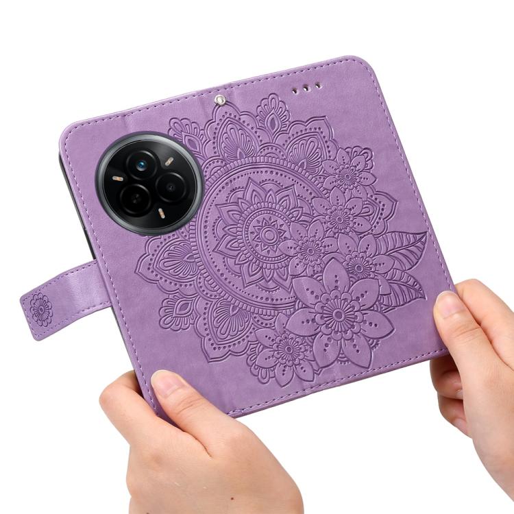 Custodia in pelle goffrata con fiori a 7 petali per Realme 13+
