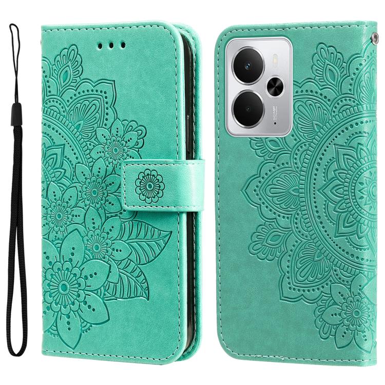 Custodia per telefono in pelle goffrata con fiori a 7 petali, For Realme 14 Global, For Realme 14 Pro+ Global, For Realme 14 Pro Global, For Realme GT 7 Pro