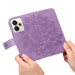 Custodia in pelle goffrata con fiori a 7 petali per Realme 14 e GT 7 Pro