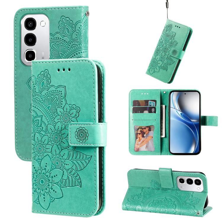 Custodia in pelle goffrata con fiori a 7 petali per Realme 16 Pro+ 5G
