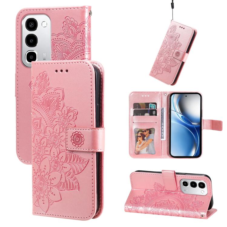 Custodia in pelle goffrata con fiori a 7 petali per Realme 16 Pro+ 5G