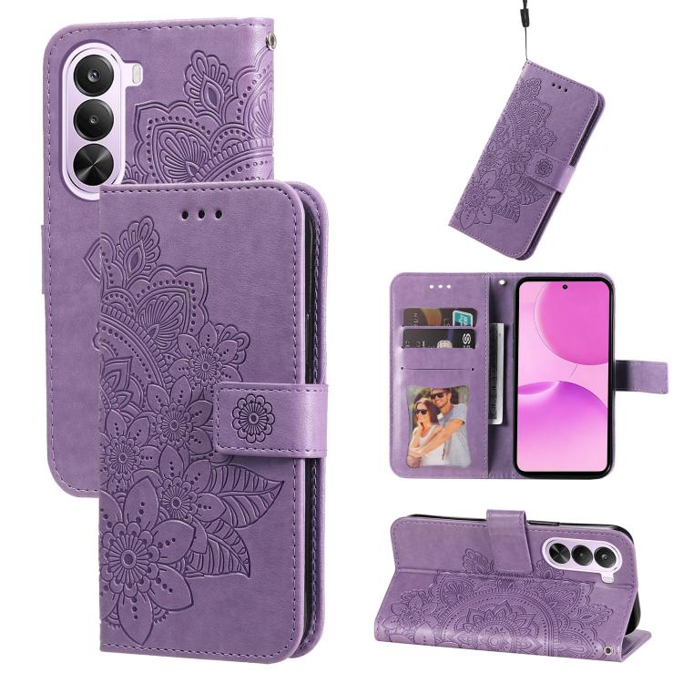 Custodia in pelle goffrata con fiori a 7 petali per Realme 16 Pro+ 5G