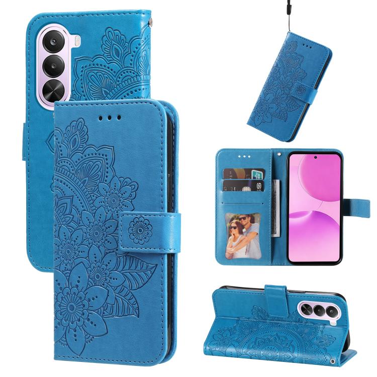 Custodia in pelle goffrata con fiori a 7 petali per Realme 16 Pro+ 5G