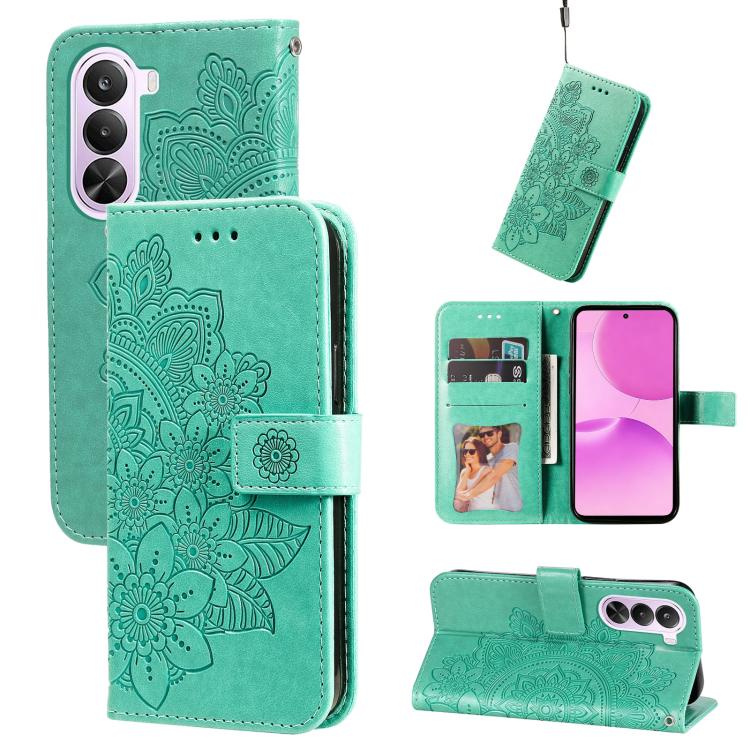 Custodia in pelle goffrata con fiori a 7 petali per Realme 16 Pro+ 5G