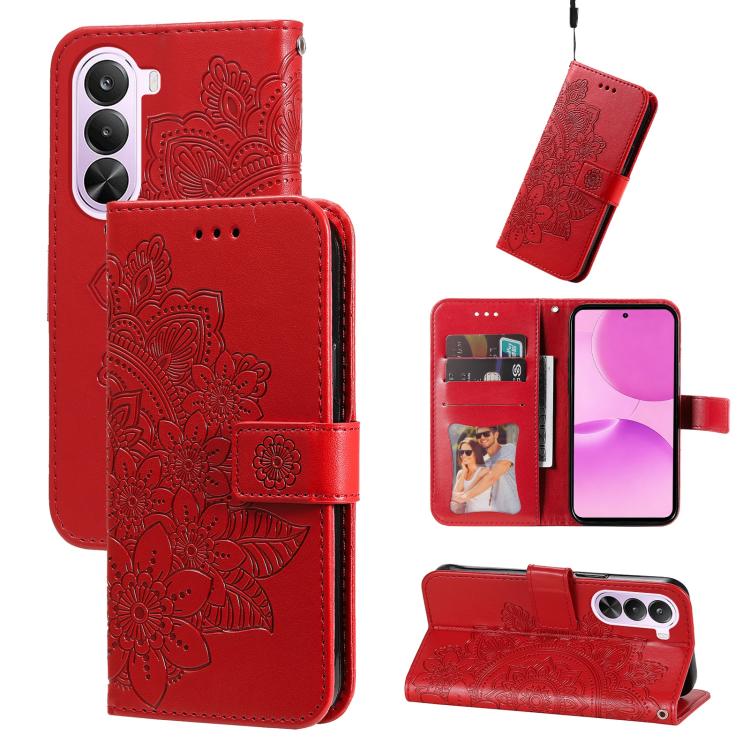 Custodia in pelle goffrata con fiori a 7 petali per Realme 16 Pro+ 5G