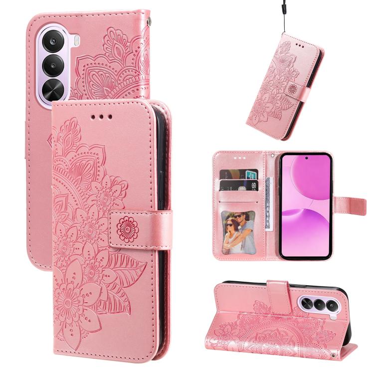 Custodia in pelle goffrata con fiori a 7 petali per Realme 16 Pro+ 5G