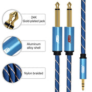 EMK Jack maschio da 3,5 mm a 2 jack maschio da 6,35 mm Connettore placcato oro Cavo AUX intrecciato in nylon per computer / X-BOX / PS3 / CD / DVD, 1m, 1.5m, 2m, 3m, 5m