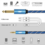 EMK Jack maschio da 3,5 mm a 2 jack maschio da 6,35 mm Connettore placcato oro Cavo AUX intrecciato in nylon per computer / X-BOX / PS3 / CD / DVD, 1m, 1.5m, 2m, 3m, 5m