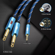 EMK Jack maschio da 3,5 mm a 2 jack maschio da 6,35 mm Connettore placcato oro Cavo AUX intrecciato in nylon per computer / X-BOX / PS3 / CD / DVD, 1m, 1.5m, 2m, 3m, 5m