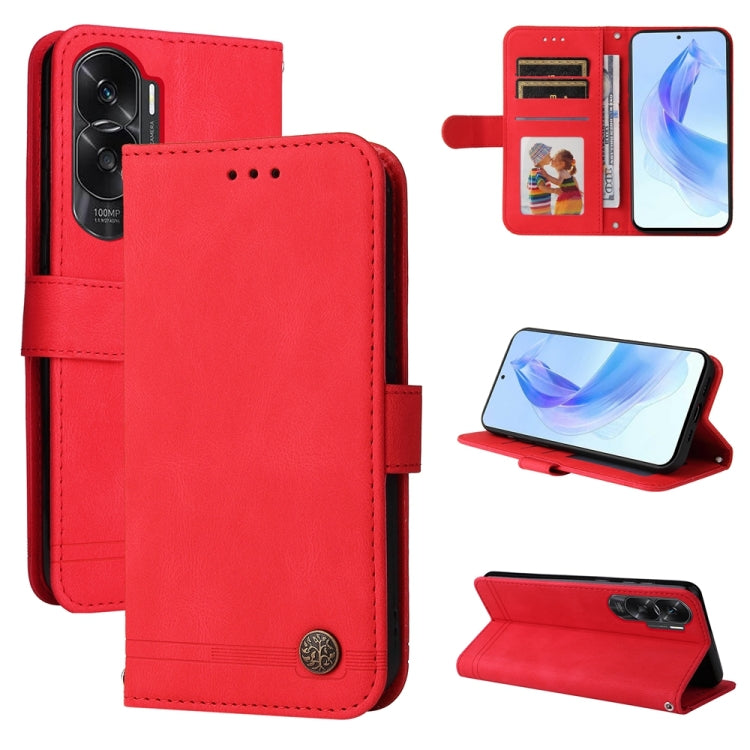 Custodia per telefono in pelle con bottone in metallo con albero della vita Skin Feel, For Honor Play 50 Plus, For Honor X6a, For Honor X50i 5G