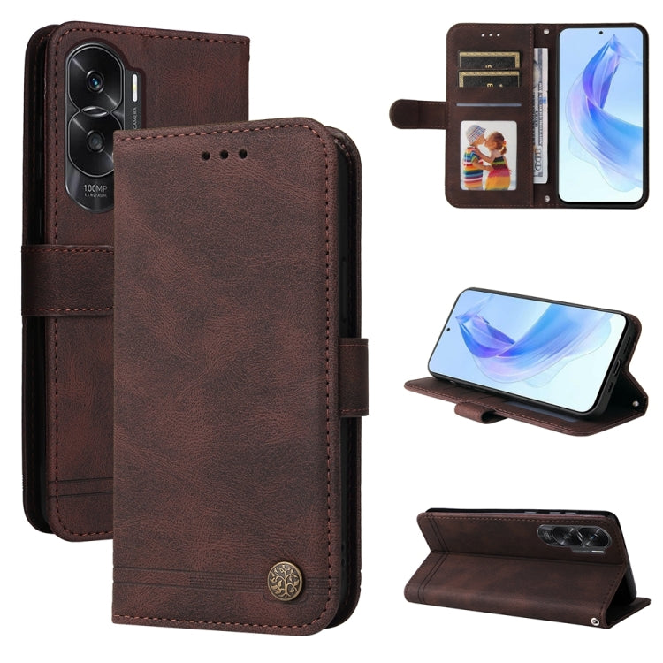 Custodia per telefono in pelle con bottone in metallo con albero della vita Skin Feel, For Honor Play 50 Plus, For Honor X6a, For Honor X50i 5G