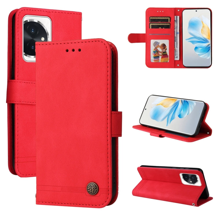 Custodia per telefono in pelle con bottone in metallo con albero della vita Skin Feel, For Honor 90 GT, For Honor 100 Pro, For Honor 100, For Honor X50i+