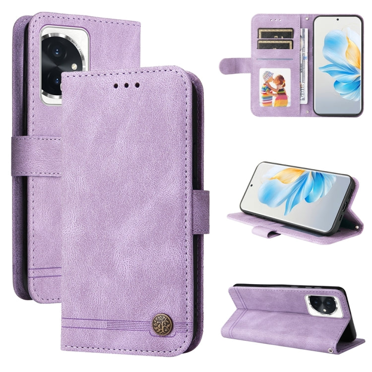 Custodia per telefono in pelle con bottone in metallo con albero della vita Skin Feel, For Honor 90 GT, For Honor 100 Pro, For Honor 100, For Honor X50i+
