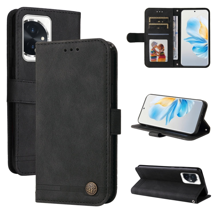 Custodia per telefono in pelle con bottone in metallo con albero della vita Skin Feel, For Honor 90 GT, For Honor 100 Pro, For Honor 100, For Honor X50i+