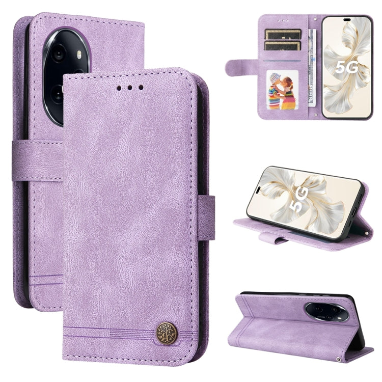 Custodia per telefono in pelle con bottone in metallo con albero della vita Skin Feel, For Honor 90 GT, For Honor 100 Pro, For Honor 100, For Honor X50i+