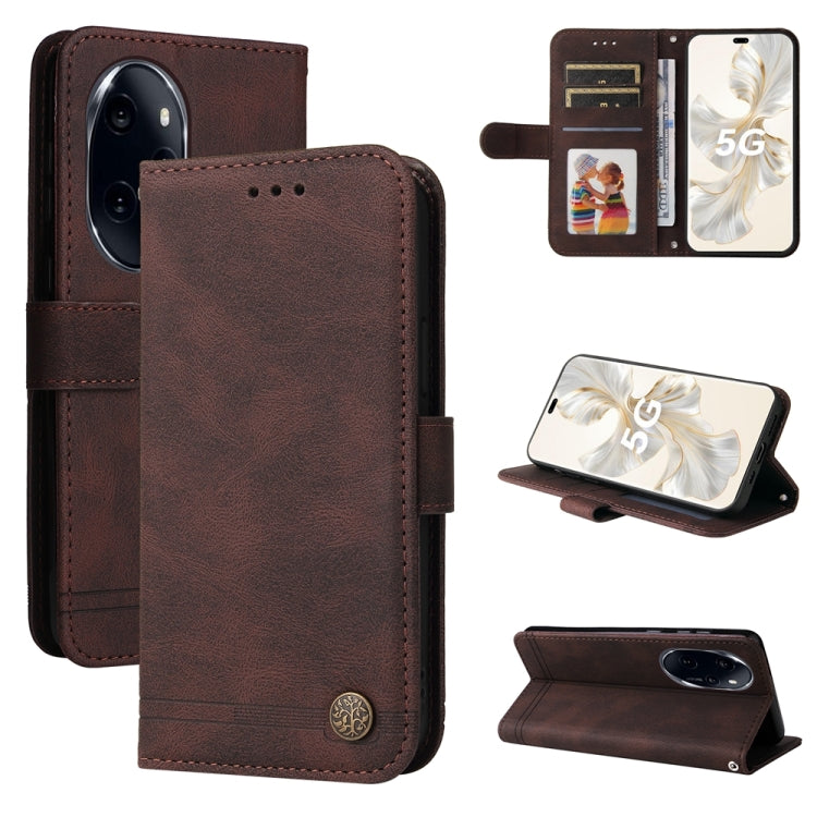 Custodia per telefono in pelle con bottone in metallo con albero della vita Skin Feel, For Honor 90 GT, For Honor 100 Pro, For Honor 100, For Honor X50i+
