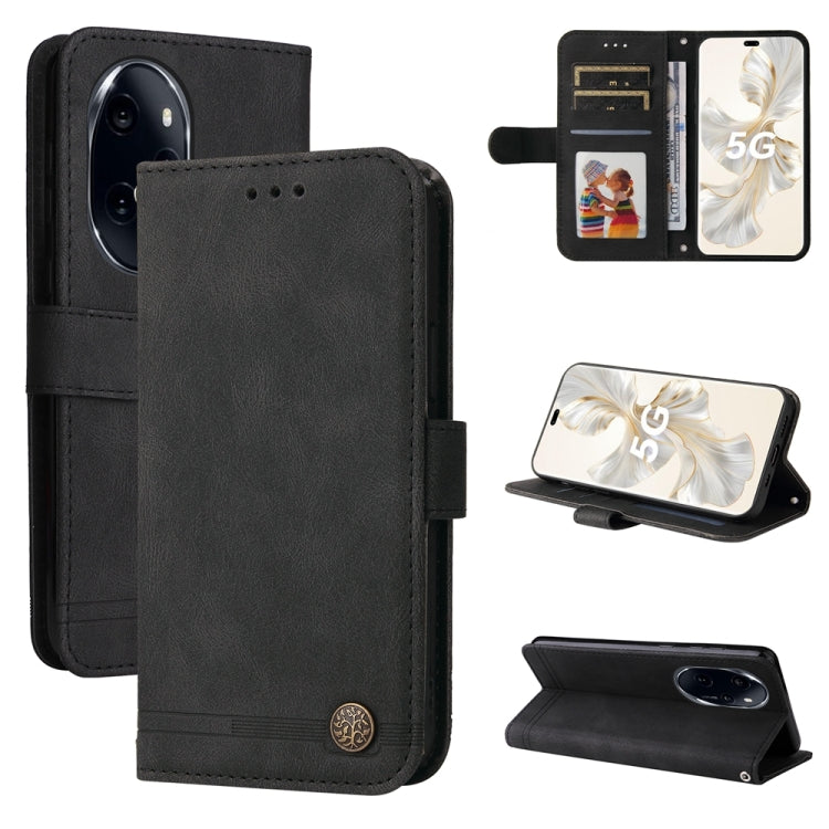 Custodia per telefono in pelle con bottone in metallo con albero della vita Skin Feel, For Honor 90 GT, For Honor 100 Pro, For Honor 100, For Honor X50i+