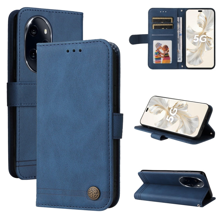 Custodia per telefono in pelle con bottone in metallo con albero della vita Skin Feel, For Honor 90 GT, For Honor 100 Pro, For Honor 100, For Honor X50i+
