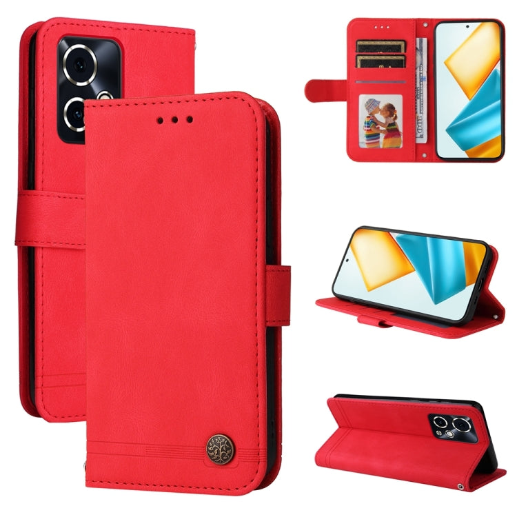 Custodia per telefono in pelle con bottone in metallo con albero della vita Skin Feel, For Honor 90 GT, For Honor 100 Pro, For Honor 100, For Honor X50i+