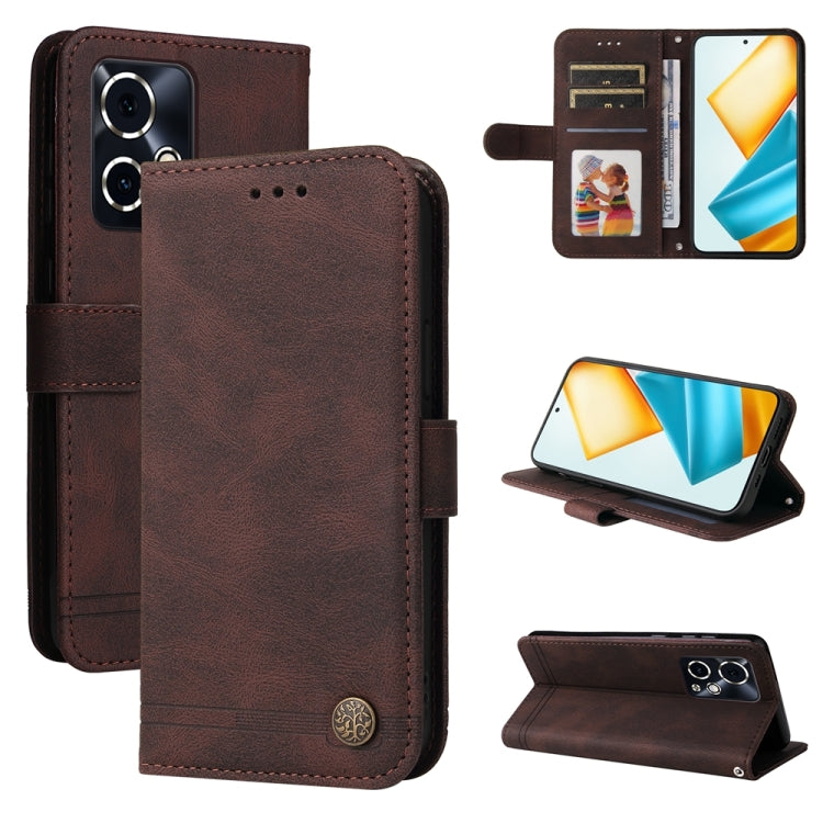 Custodia per telefono in pelle con bottone in metallo con albero della vita Skin Feel, For Honor 90 GT, For Honor 100 Pro, For Honor 100, For Honor X50i+