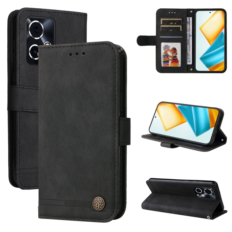 Custodia per telefono in pelle con bottone in metallo con albero della vita Skin Feel, For Honor 90 GT, For Honor 100 Pro, For Honor 100, For Honor X50i+