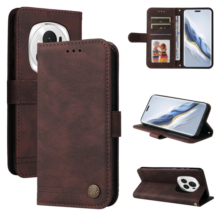 Custodia per telefono in pelle con bottone in metallo con albero della vita Skin Feel, For Honor 200 Pro, For Honor 200 Lite Global, For Honor Magic6 Pro, For Honor X8b